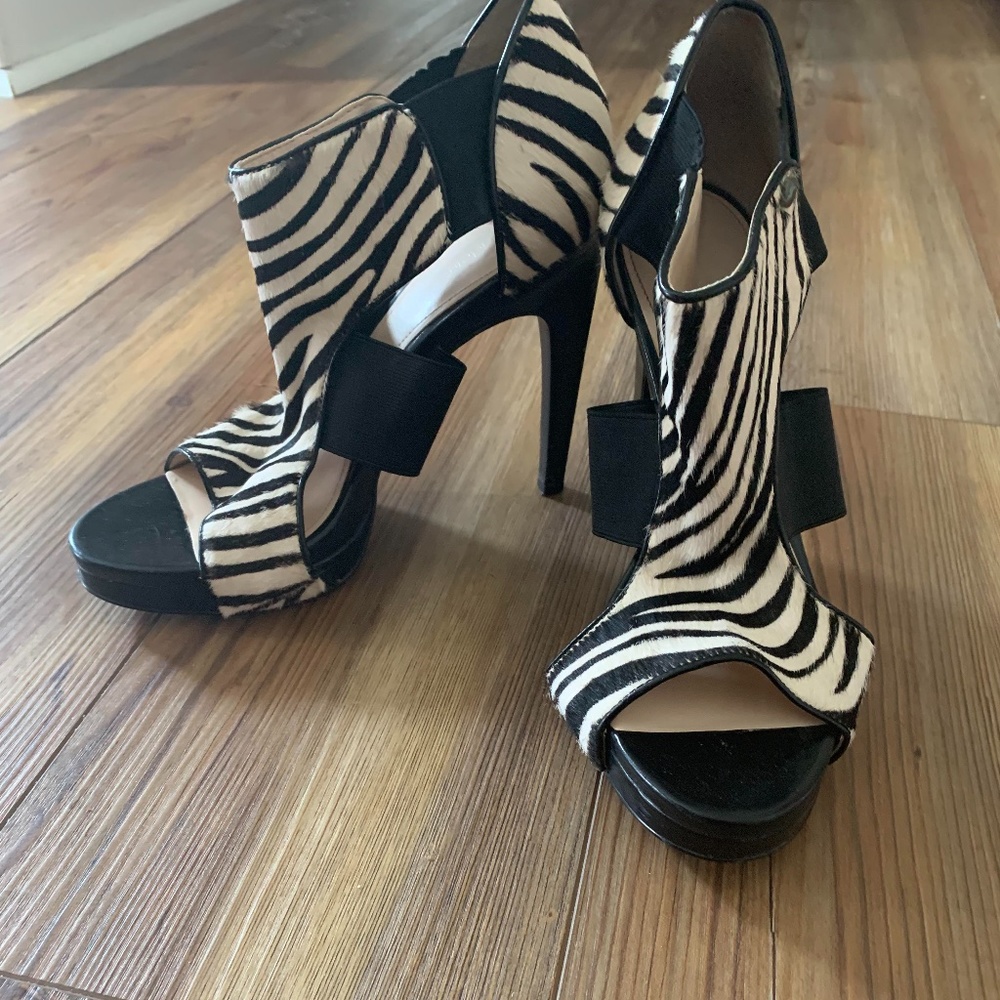Calvin Klein Sierra Zebra print pony hair platform women's shoes
